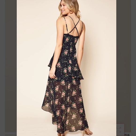 Secret Romance Floral Print Ruffled High-Low Maxi Dress - Picture 3 of 6